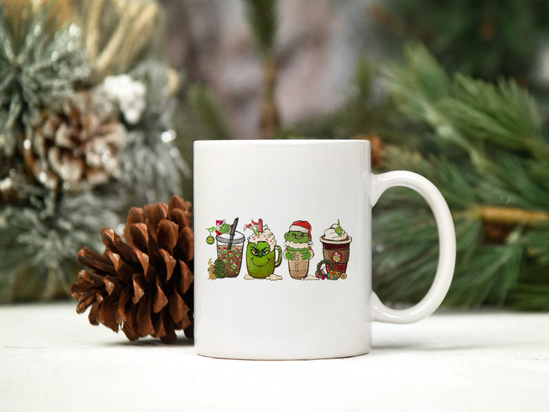 Grinch Santa Claus Hat Coffee Christmas PNG, Grinch Christmas PNG.