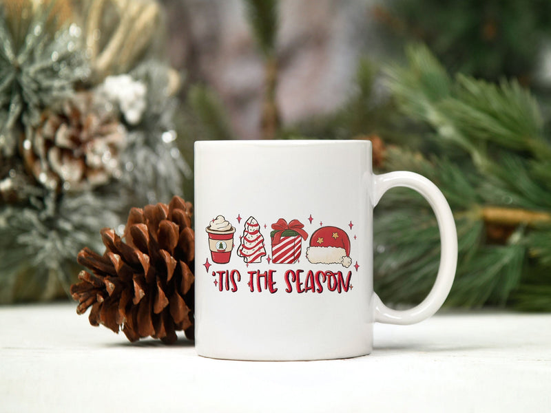 Tis The Season Christmas PNG, Coffee PNG, Santa Hat PNG.