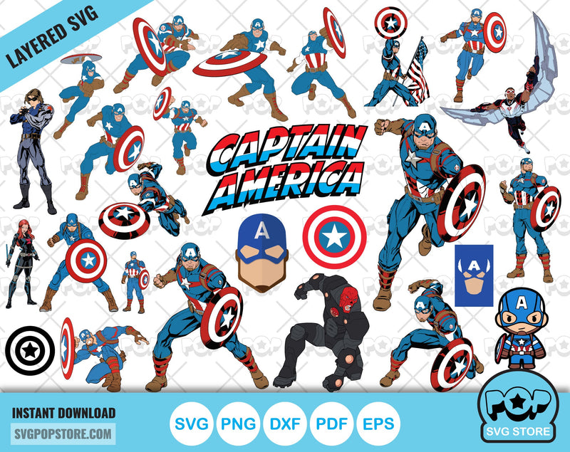 Captain America clipart bundle, Captain America SVG cut files for Cricut / Silhouette, Captain America PNG