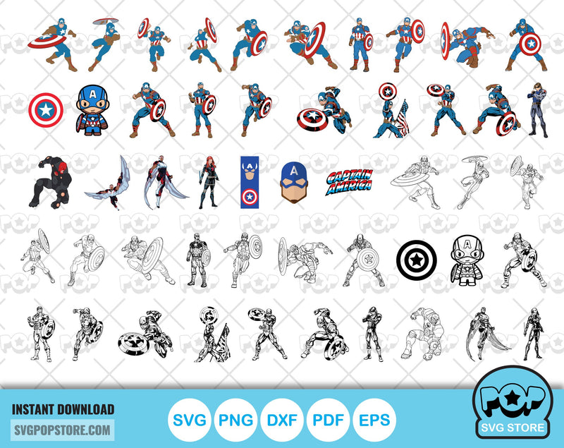 Captain America clipart bundle, Captain America SVG cut files for Cricut / Silhouette, Captain America PNG