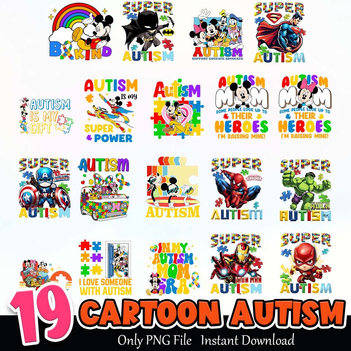Cartoon Autism PNG Bundle Sublimation Instant Download
