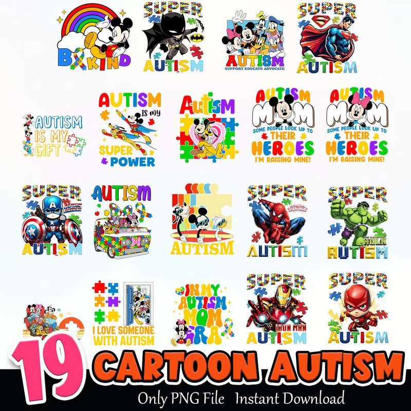 Cartoon Autism PNG Bundle Sublimation Instant Download