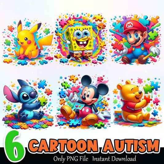 Cartoon Autism PNG Bundle Sublimation Instant Download