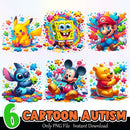 Cartoon Autism PNG Bundle Sublimation Instant Download