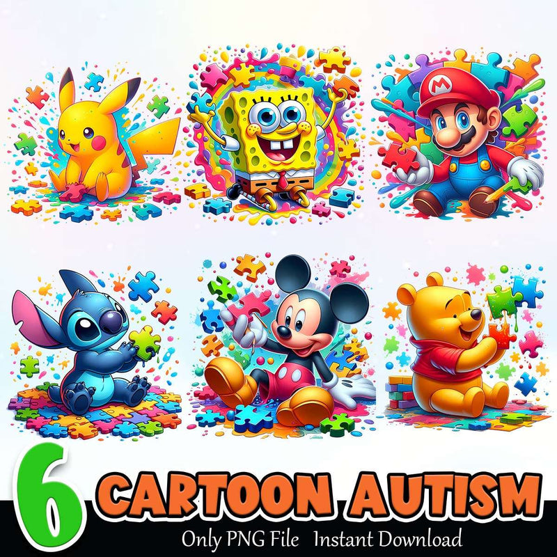 Cartoon Autism PNG Bundle Sublimation Instant Download