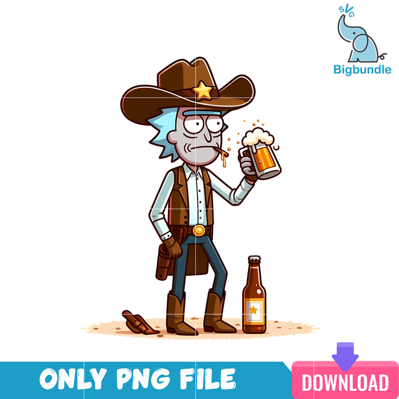 Rick Sanchez Cartoon Cowboy Era PNG