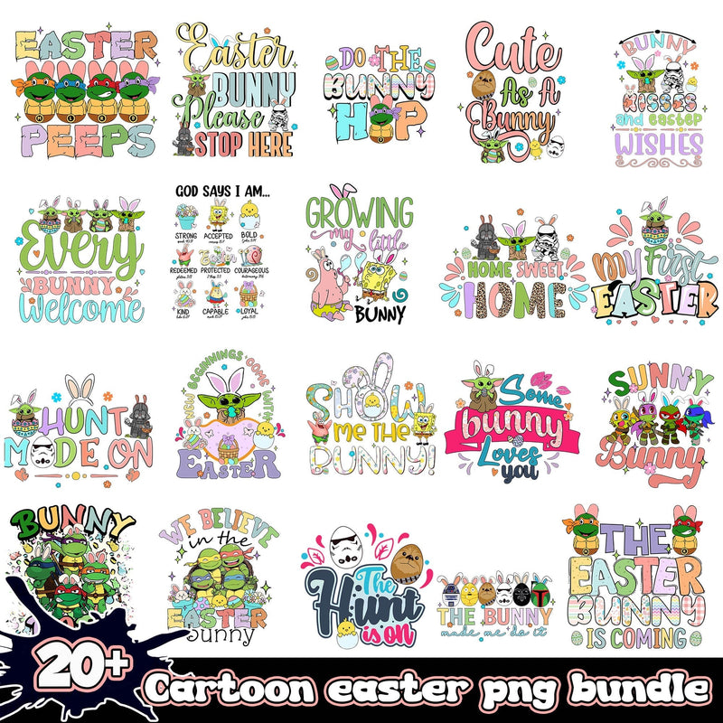 cartoon easter png bundle, cartoon easter quotes png bundle