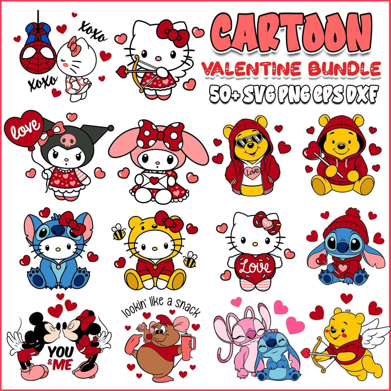 Cartoon Valentine Svg, Hello Kitty Valentine Svg, Valentine Day Svg For Cricut, Valentine Day Clipart