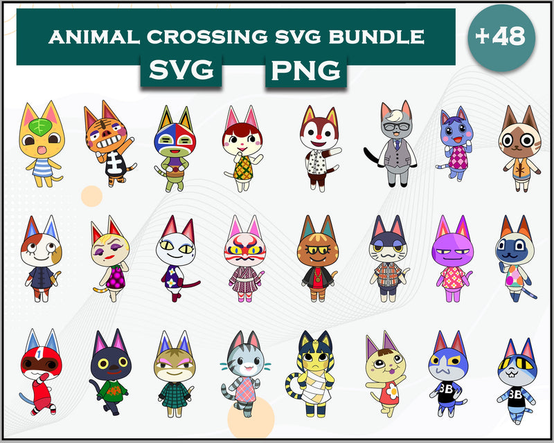 48+ Cat Svg Bundle, Animal Crossing Svg Bundle, Animal Crossing Svg, Cartoon svg, png digital file