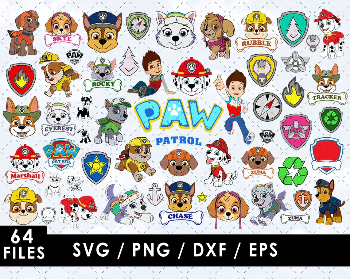 Paw Patrol SVG & PNG Bundle, Paw Patrol SVG Birthday, Paw Patrol SVG Cut Files, Paw Patrol Silhouette Vector Cut FileS