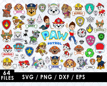 Paw Patrol SVG & PNG Bundle, Paw Patrol SVG Birthday, Paw Patrol SVG Cut Files, Paw Patrol Silhouette Vector Cut FileS