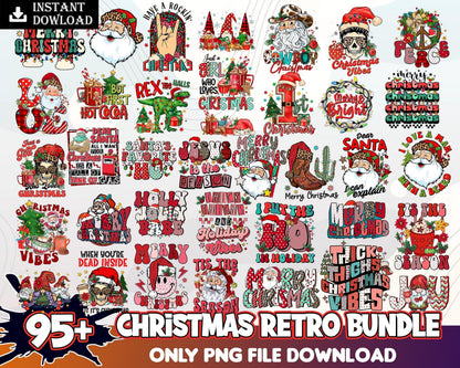 95+ Retro Christmas bundle, Christmas digital bundle, Designs bundle in PNG formats.