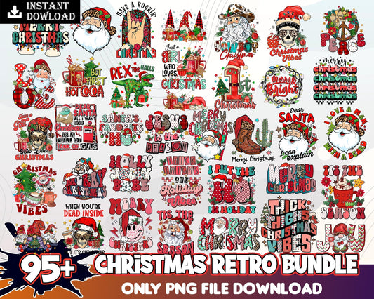 95+ Retro Christmas bundle, Christmas digital bundle, Designs bundle in PNG formats.