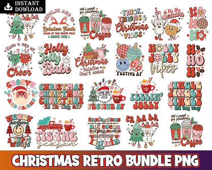 95+ Retro Christmas bundle, Christmas digital bundle, Designs bundle in PNG formats.
