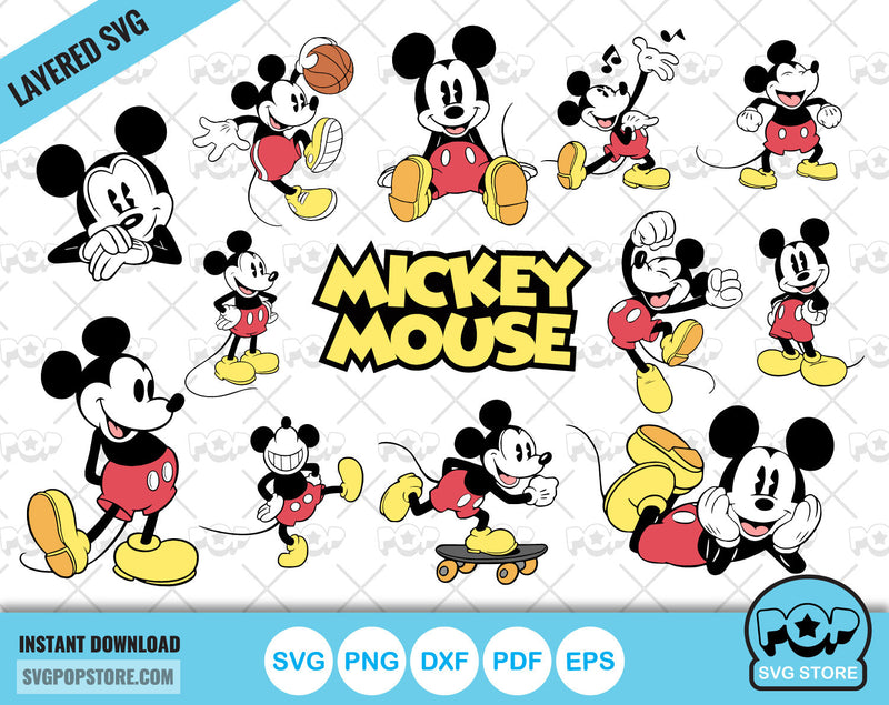 Classic Mickey Mouse clipart set, Mickey svg cut files for Cricut / Silhouette, Mickey Mouse png, dxf