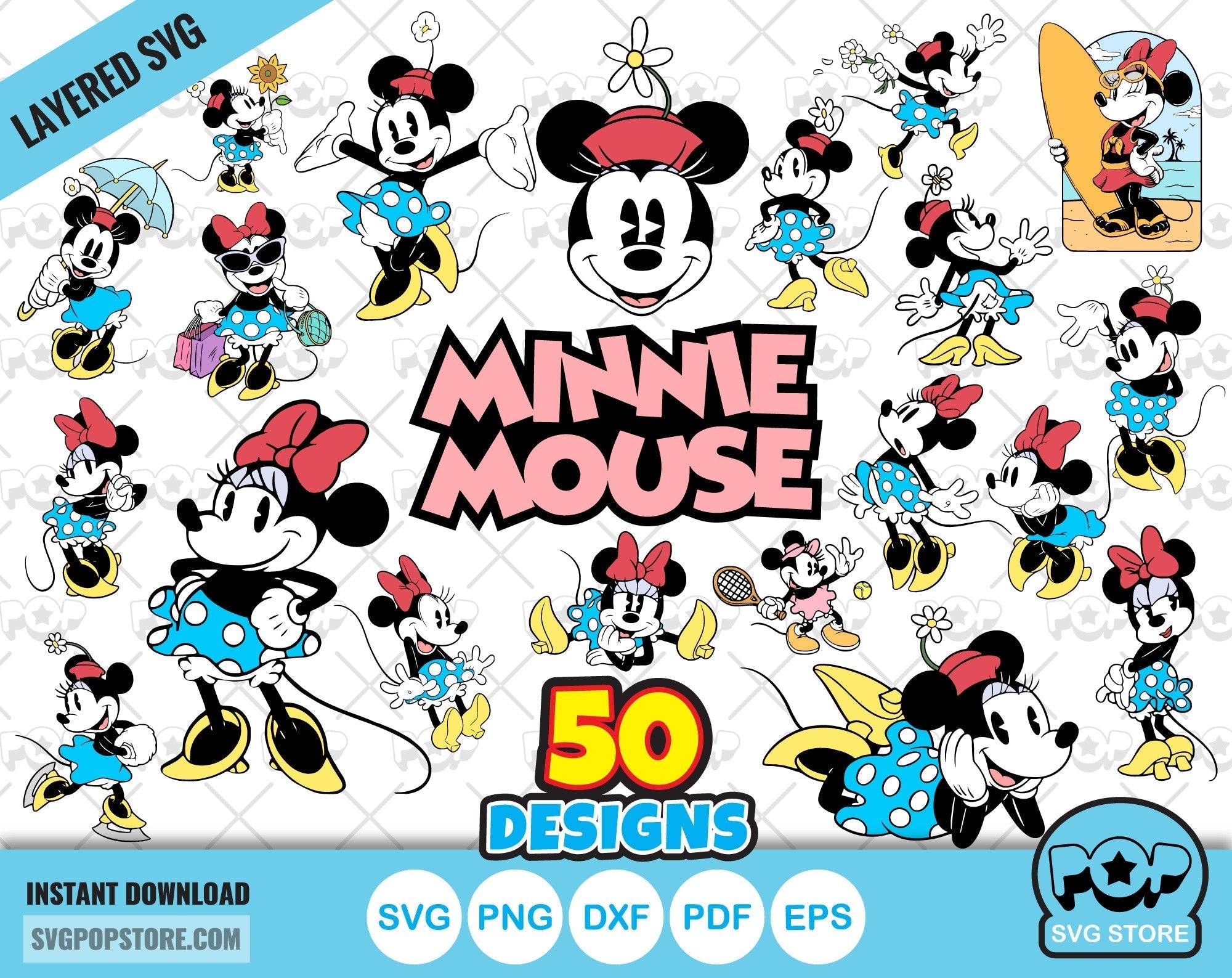 Classic Minnie Mouse 50 cliparts bundle, Minnie svg cut files for Cric