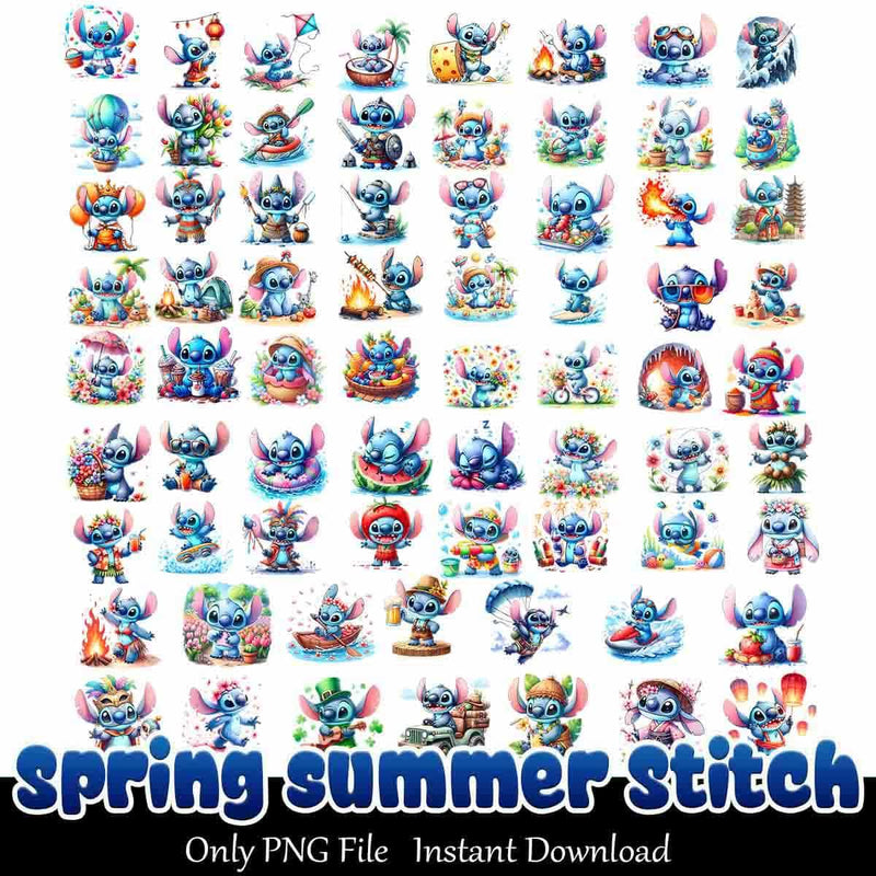 Spring Summer Stitch Bundle PNG Funny Stitch PNG Instant Download