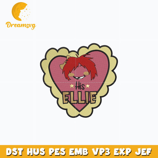 His ellie heart  embroidery design