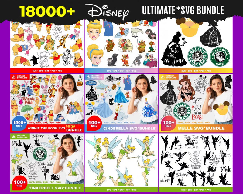 Disney SVG & PNG Bundle, Disney Characters Clipart - Over 18,000 PNG & SVG Files For Cricut / Silhouette