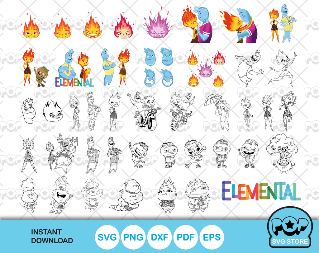 Disney Elemental clipart set, Elemental svg cut files for Cricut / Sil