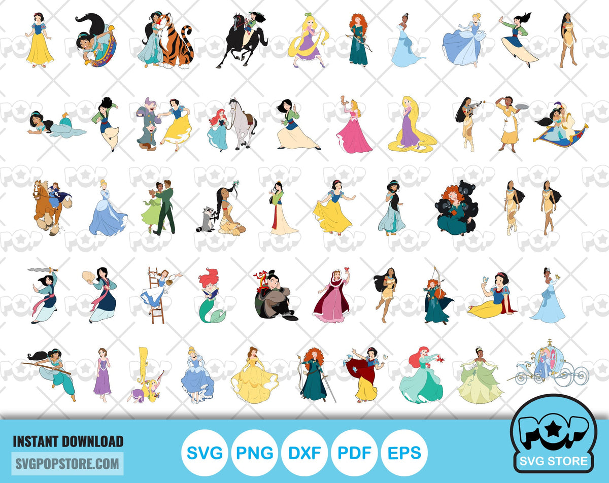 Classic Princesses BIG BUNDLE 500 files, Disney Princess svg cut files for Cricut / Silhouette, Princess png