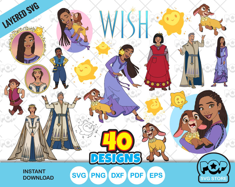 Wish clipart set, Disney Wish svg cut files for Cricut / Silhouette, Wish princess Asha svg, Wish png, dxf