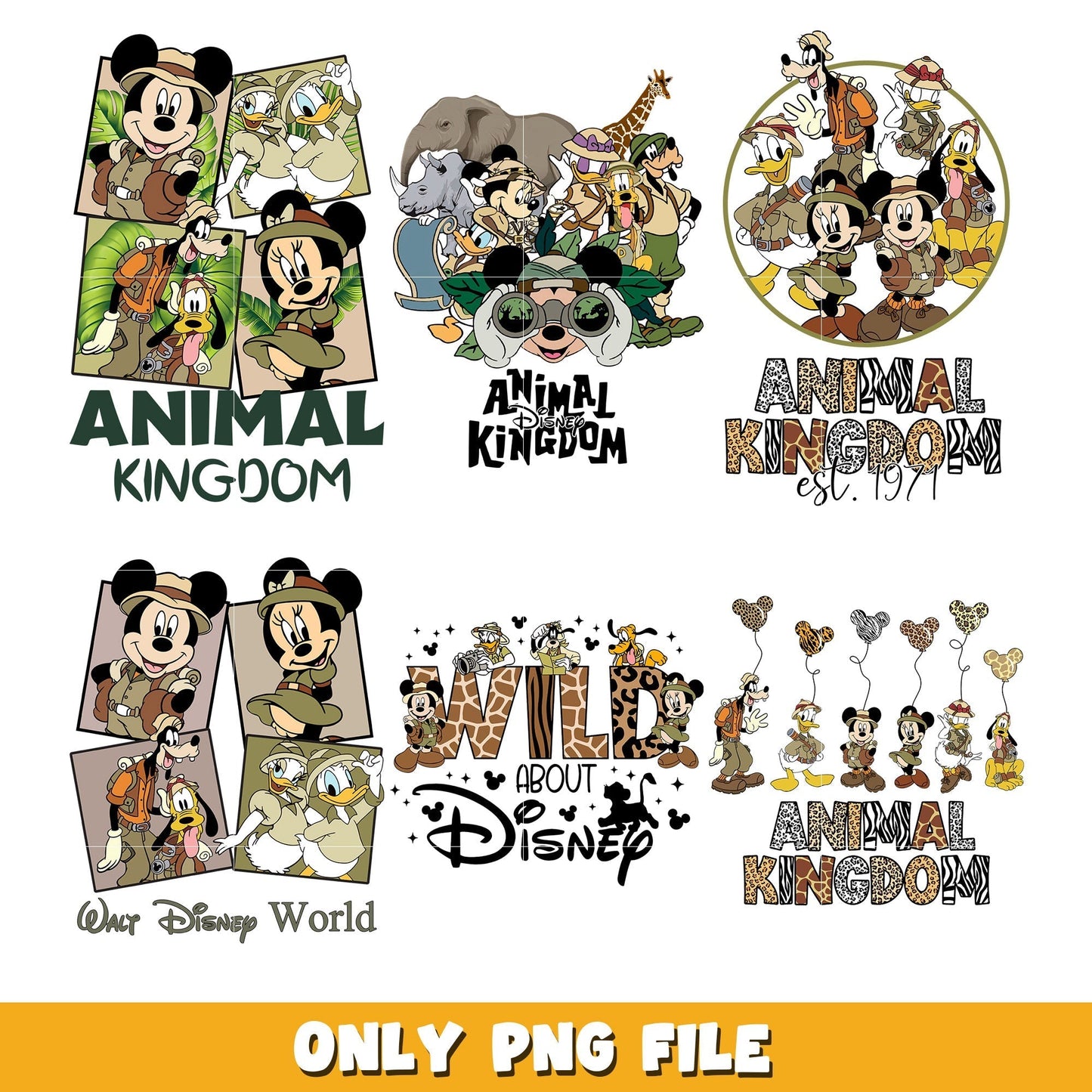 Mickey head animal kingdom Characters bundle png, Disney cartoon png, Digital download
