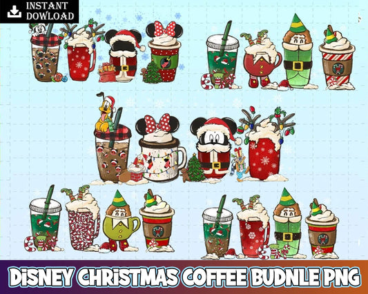 5 Disney Christmas coffee PNG, Christmas Mickey cafe digital bundle, designs bundle in PNG formats, Digital files