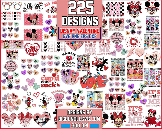 225 Disney Valentines Day bundle, Valentines Mickey, Valentines svg png eps dxfDesigns