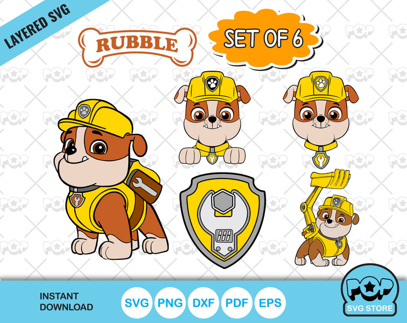 Rubble 6 cliparts bundle, Paw Patrol SVG cut files for cricut silhouette, SVG, PNG, DXF, instant download