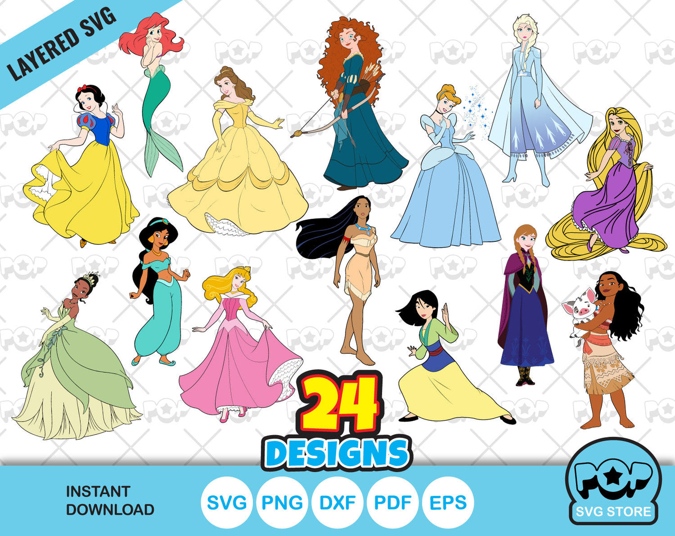 Disney Princesses clipart bundle, SVG cut files for Cricut / Silhouett ...