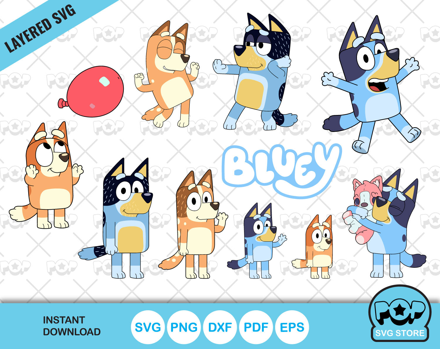 Bluey Clipart Bundle, Bluey the dog SVG cut files for Cricut / Silhoue