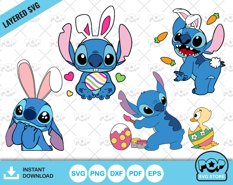 Stitch Easter clipart set, Disney Easter SVG cut files for Cricut / Silhouette, instant download