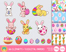 Cute Easter Bunny clipart set, Digital clip art for decoration, scrapbooking, PNG, SVG, instant download