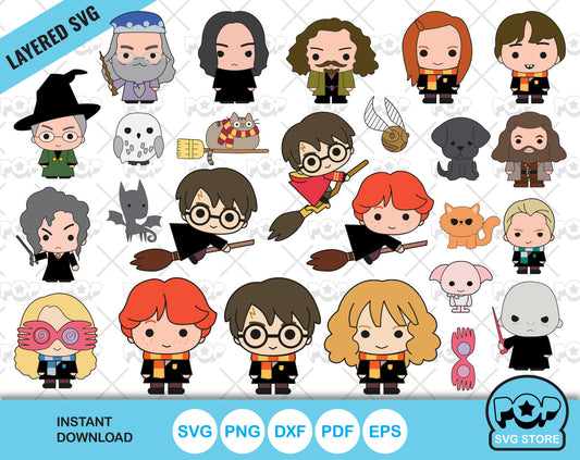 Harry Potter clipart set, Wizard SVG cut files for Cricut / Silhouette, PNG, DXF, instant download