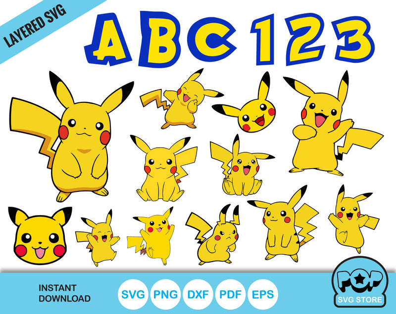 Pikachu clipart bundle + Alphabet, Pokemon SVG cut files for cricut si