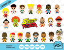 Chibi Street Fighter clipart bundle, SVG cut files for Cricut Silhouette, PNG, DXF, instant download