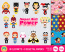 Cute Super Girls clipart set, Superheroines clip art for decoration, scrapbooking, PNG, SVG, instant download