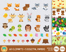 Woodland Animals clipart set, Digital clip art for decoration, scrapbooking, PNG, SVG, instant download