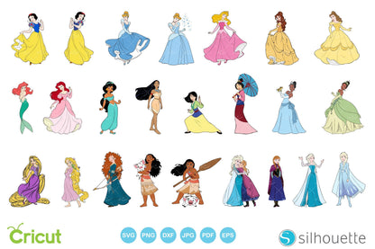 Disney Princesses clipart bundle, SVG cut files for Cricut / Silhouette, PNG, DXF, instant download
