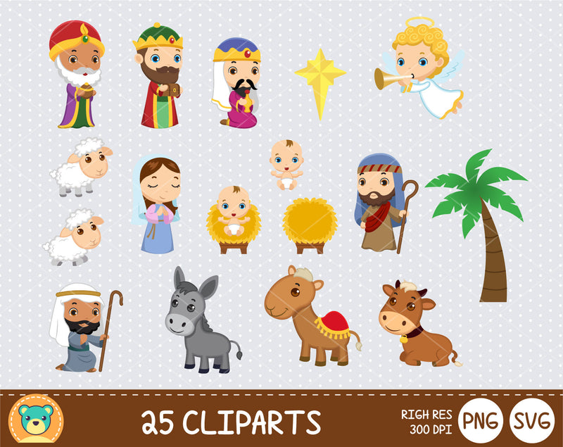 Cute Nativity clipart set, Digital clip art for decoration, scrapbooking, PNG, SVG, instant download