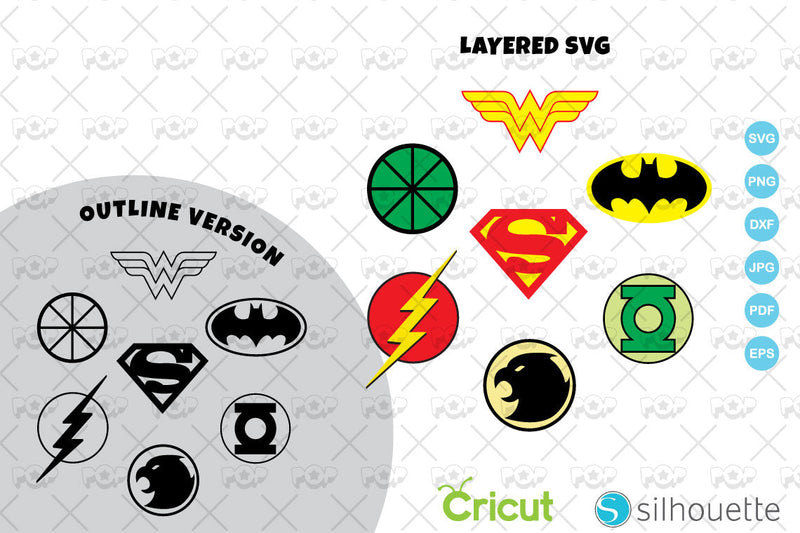 DC Superheroes logos clipart, SVG cutting files for cricut silhouette, SVG, PNG, DXF, instant download