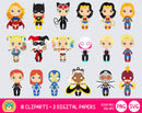 Cute Super Girls clipart set, Superheroines clip art for decoration, scrapbooking, PNG, SVG, instant download