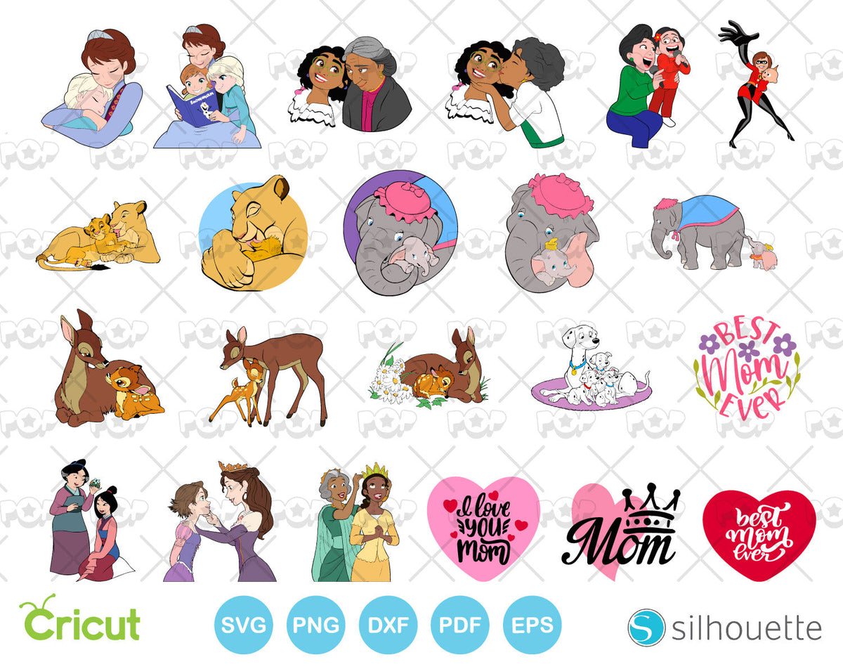 Disney Mother's Day clipart set, Mothers Day SVG cut files for Cricut / Silhouette, PNG DXF, instant download