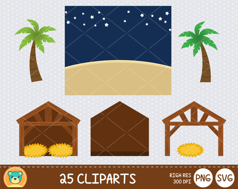 Cute Nativity clipart set, Digital clip art for decoration, scrapbooking, PNG, SVG, instant download