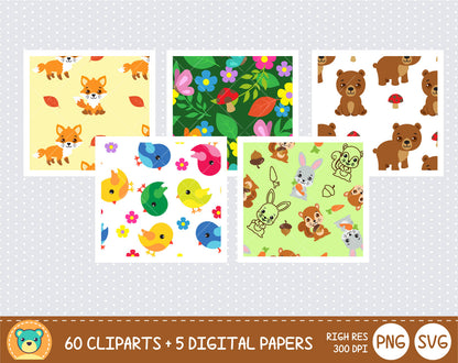 Woodland Animals clipart set, Digital clip art for decoration, scrapbooking, PNG, SVG, instant download