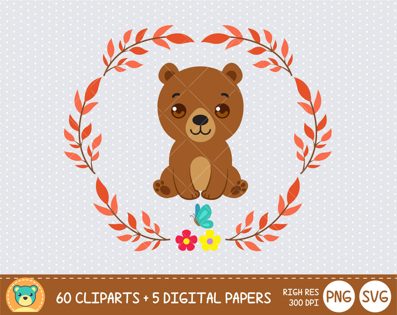 Woodland Animals clipart set, Digital clip art for decoration, scrapbooking, PNG, SVG, instant download