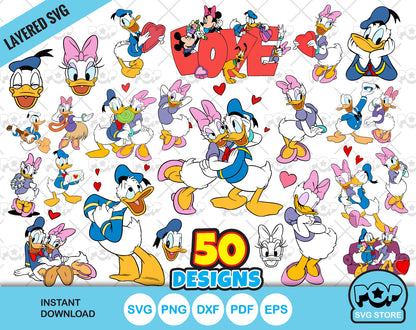 Donald and Daisy Duck Valentine Day clipart bundle, Daisy Duck Valentines Day SVG cut files for Cricut / Silhouette