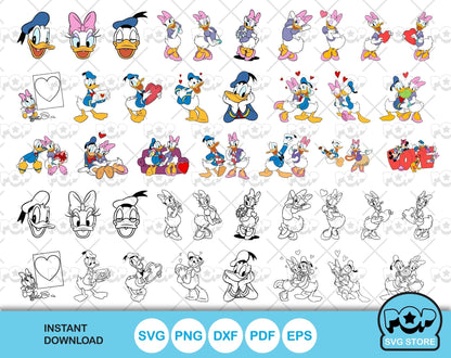 Donald and Daisy Duck Valentine Day clipart bundle, Daisy Duck Valentines Day SVG cut files for Cricut / Silhouette