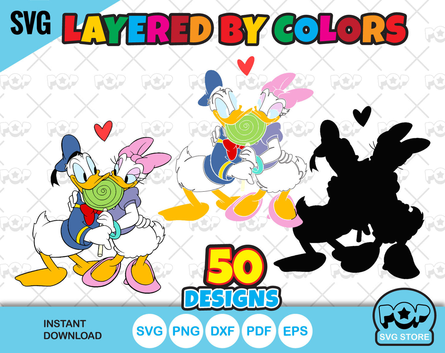 Donald and Daisy Duck Valentine Day clipart bundle, Daisy Duck Valentines Day SVG cut files for Cricut / Silhouette